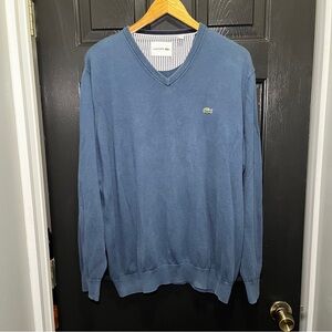 Lacoste Sweater Mens 4XL Size 9 LtBlue Long Sleeve Pullover V-Neck Cotton Casual